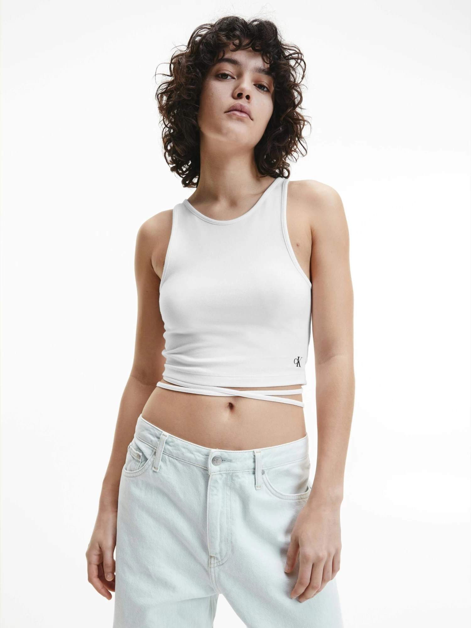 Calvin Klein Cropped Tie Waist Tank Top