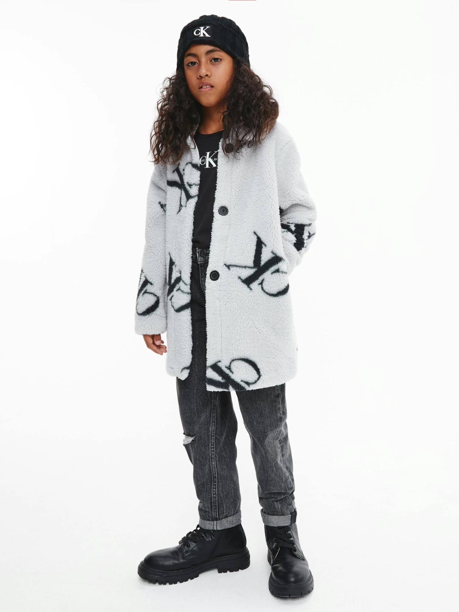 Calvin Klein Girls 8-16 Monogram Logo Print Teddy Coat - Image 9
