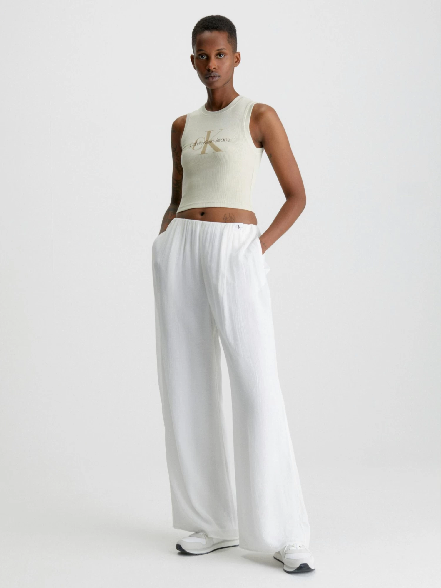 Calvin Klein Crinkle Rayon Wide Leg Trousers - Image 4