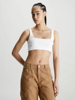 Calvin Klein Leather Patch Ribbed Bralette