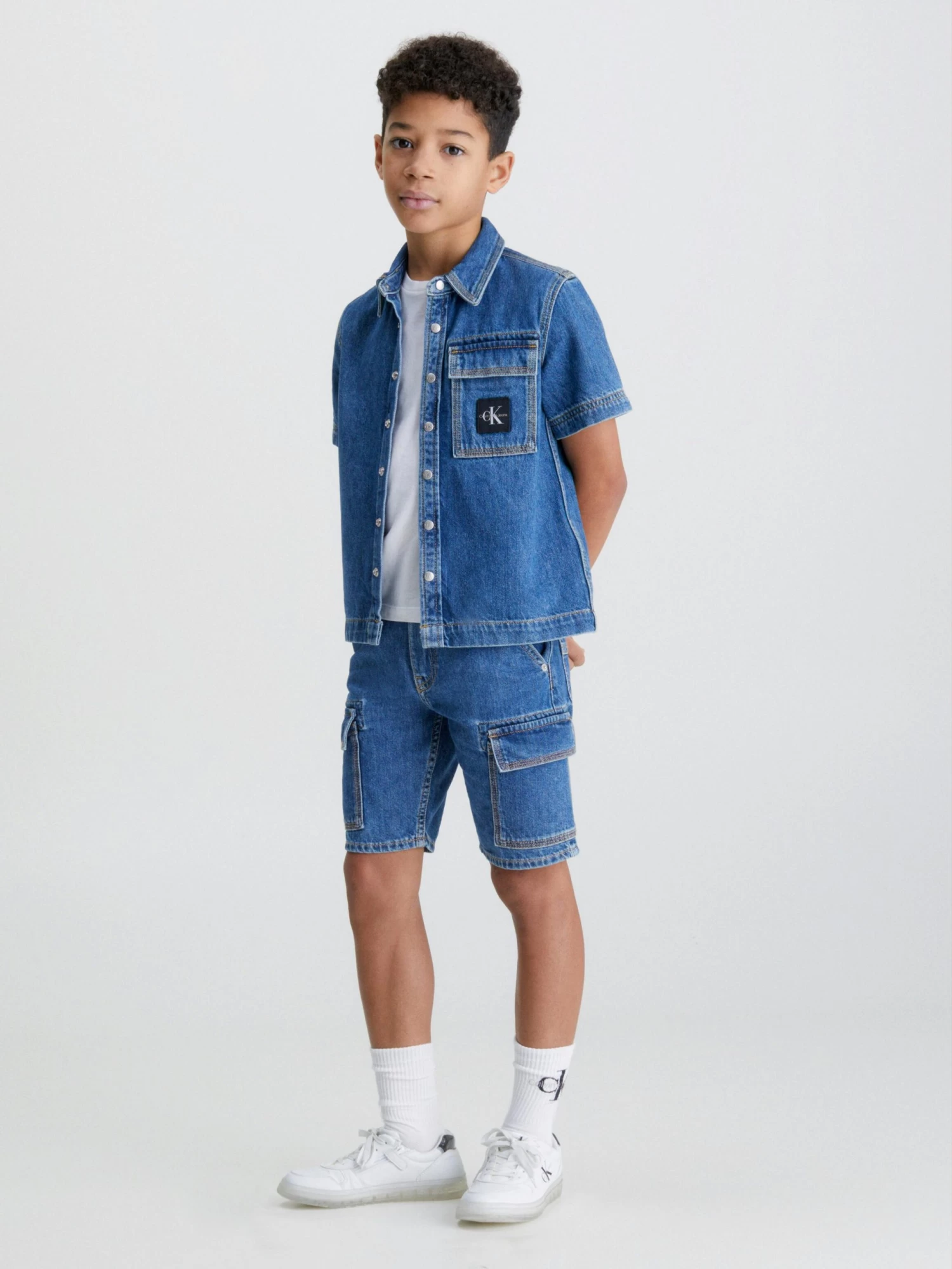 Calvin Klein Boys 8-16 Denim Cargo Shorts - Image 5