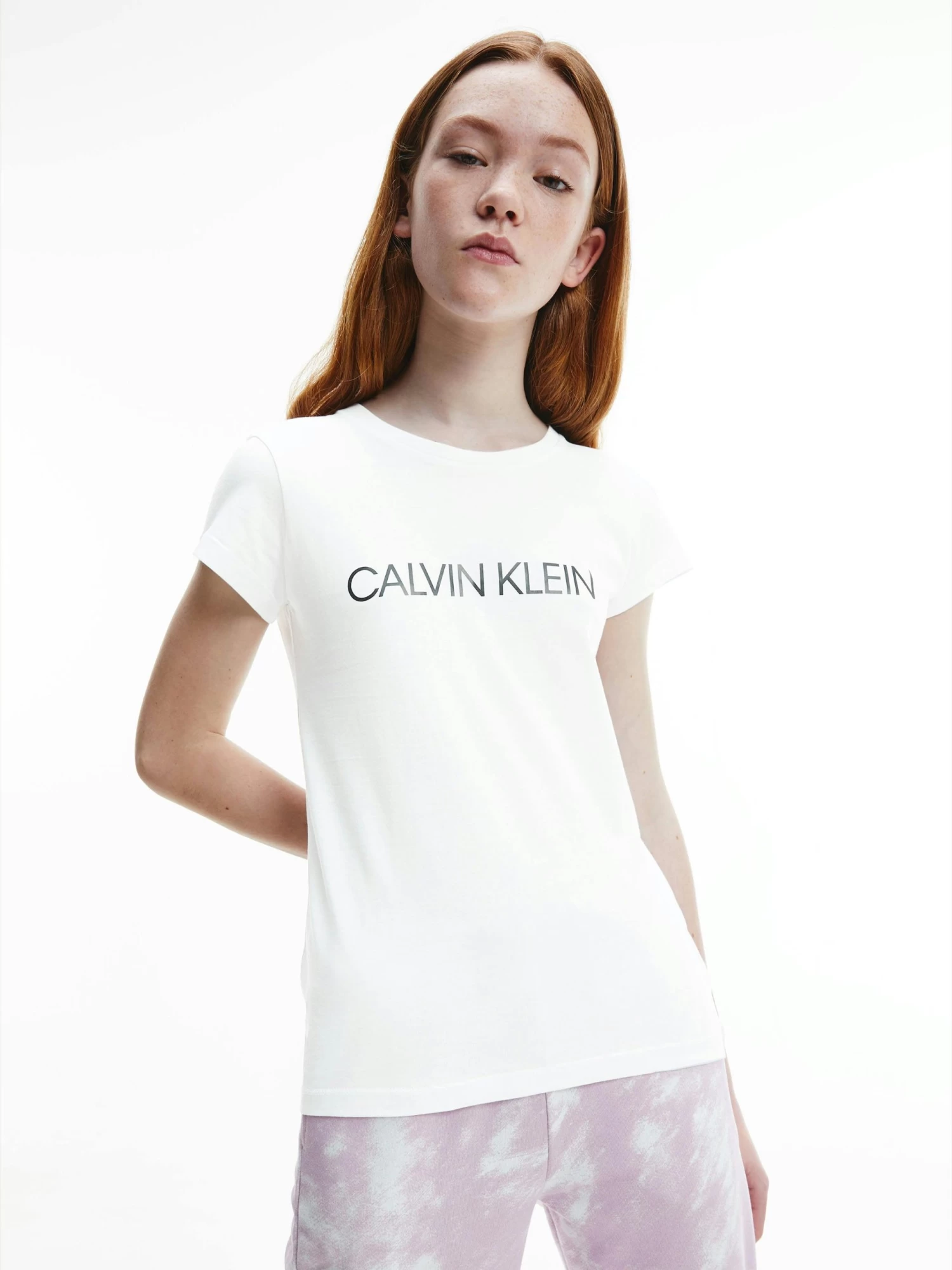 Calvin Klein Girls 4-7 Slim Organic Cotton Logo T-Shirt - Image 2