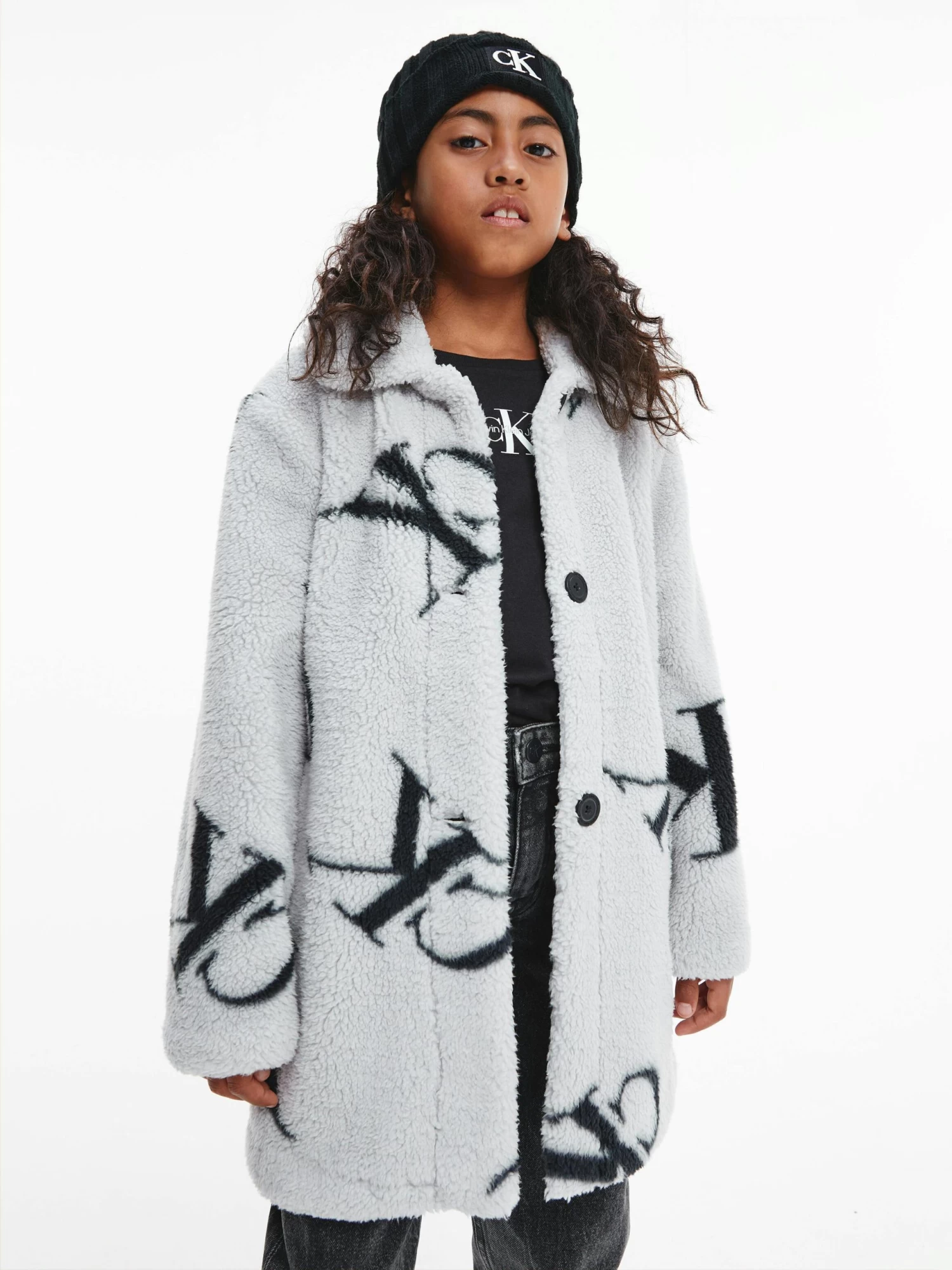 Calvin Klein Girls 8-16 Monogram Logo Print Teddy Coat - Image 4