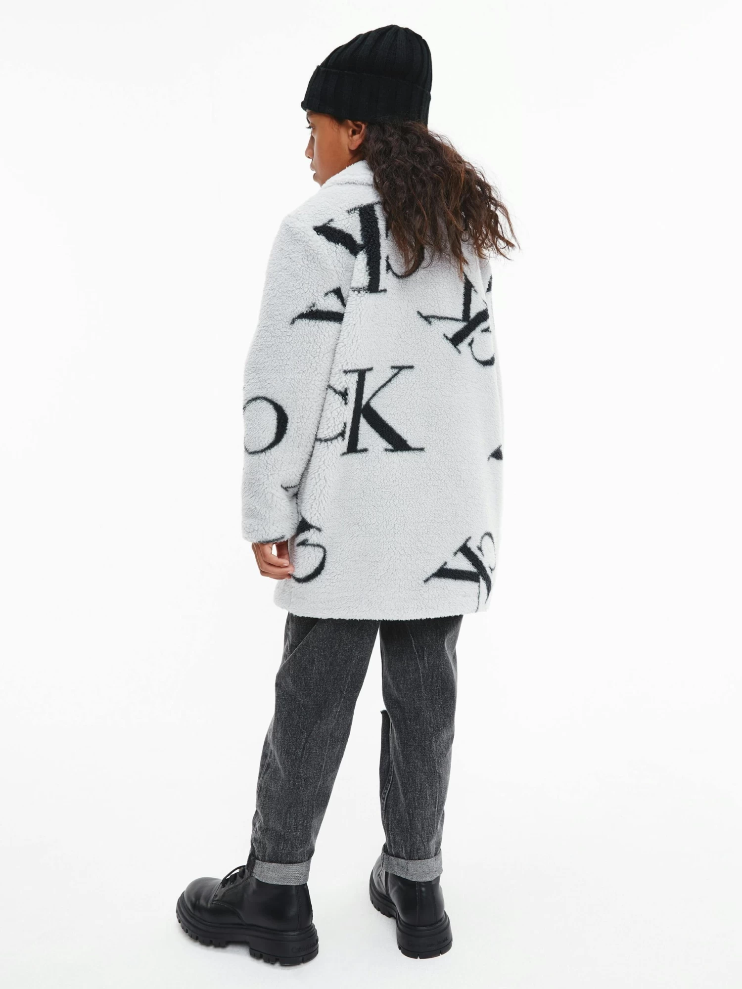 Calvin Klein Girls 8-16 Monogram Logo Print Teddy Coat - Image 6
