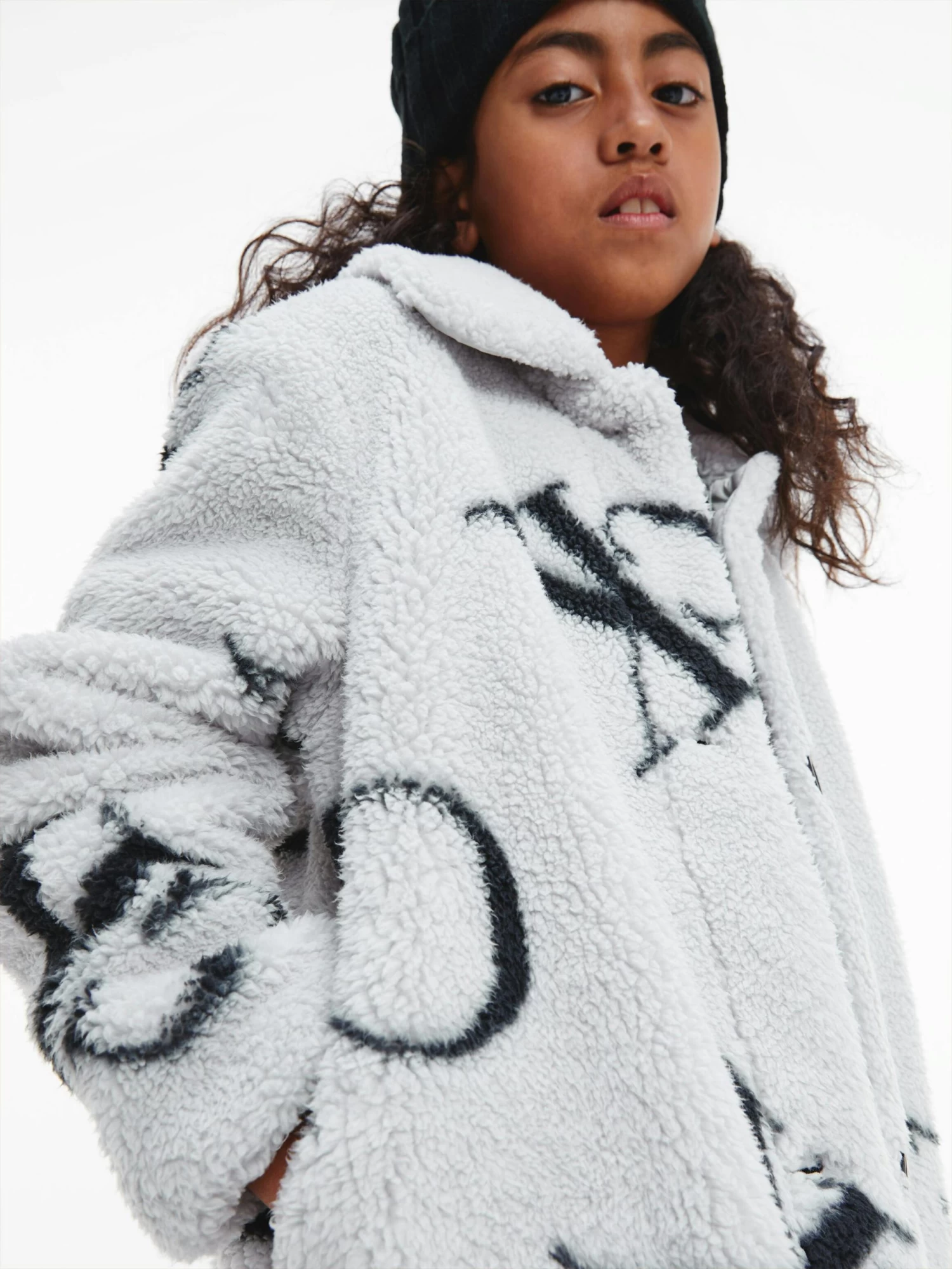 Calvin Klein Girls 8-16 Monogram Logo Print Teddy Coat - Image 8