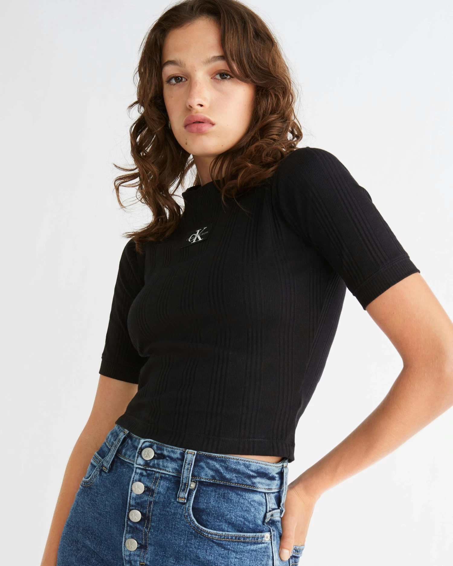 Calvin Klein Slim Ribbed Short Sleeve Top - Image 3