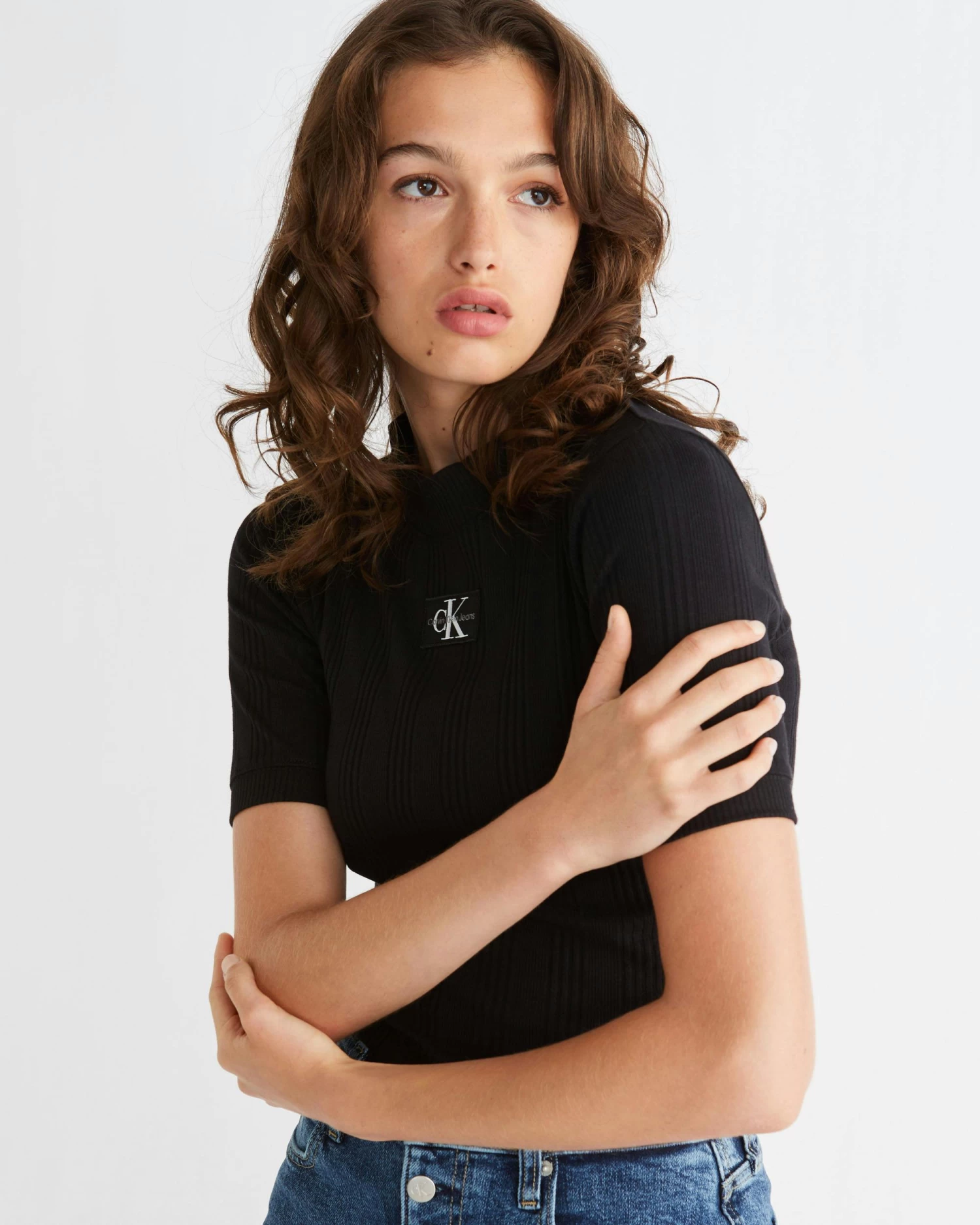 Calvin Klein Slim Ribbed Short Sleeve Top - Image 4