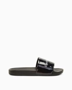 Calvin Klein Metallic Monogram Logo Slides